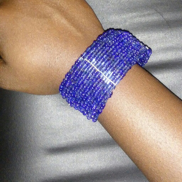 Blue Beaded Cuff Bracelet - Picture 2 of 2